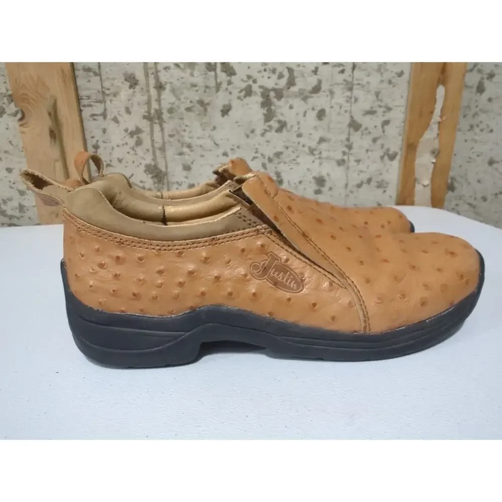 Justin 192 Mens Size 9 Brown Tan Ostrich Leather Loafer Low Top Comfort Shoes